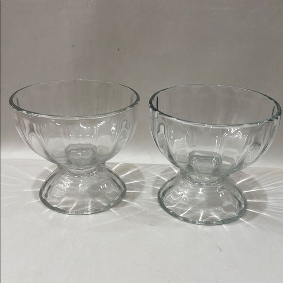 Libby Vintage Clear Glass Ribbed Compote Dessert Dishes Scalloped Pedestal Base - Picture 3 of 13